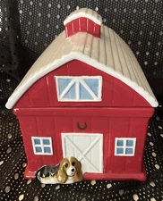The Pioneer Woman Earthenware Rustic Red Barn Cookie Jar with Beagle Dog