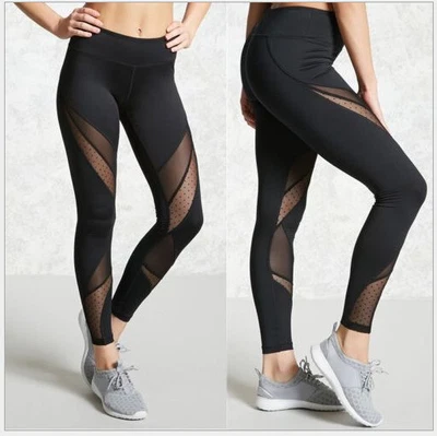1X Damen Jogginghose Leggings Mesh Push Up Yoga Hose Fitness Leggins Schwarz Gym - Bild 1 von 4