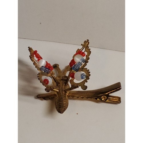 Gold Tone Metal Trembler Butterfly Hair Clip or Lapel Pin