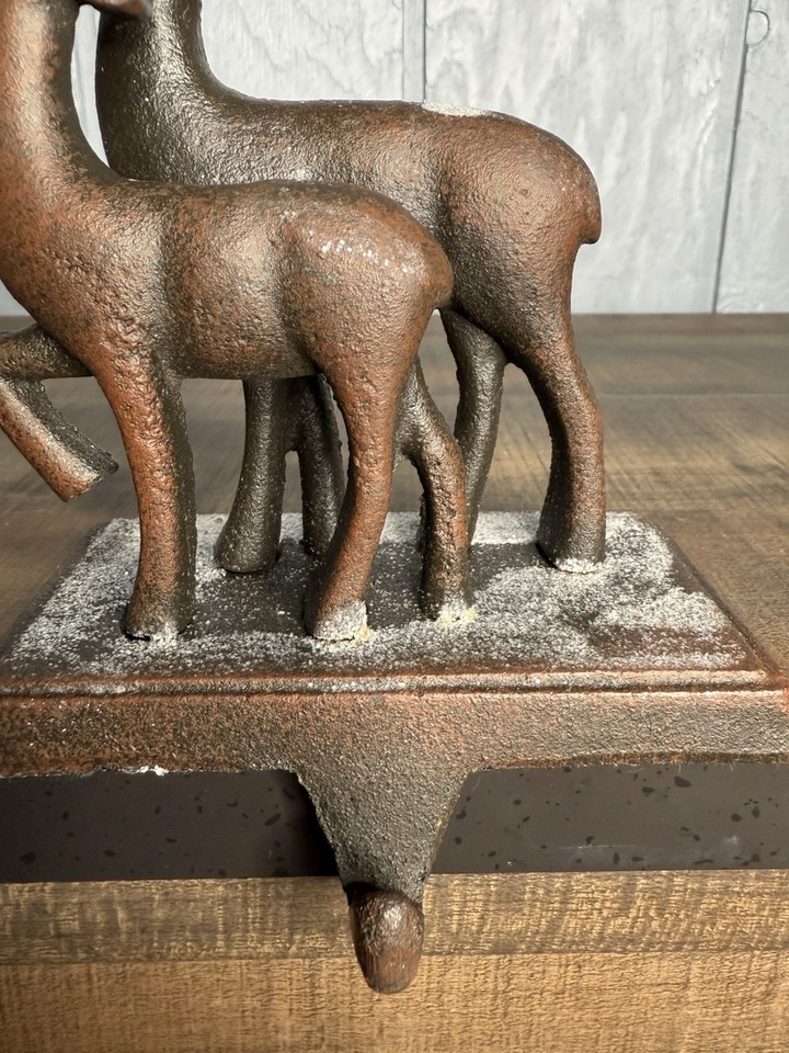 Cast Iron Reindeer Stocking Holder Rustic Christmas Deer Couple Mantel ...