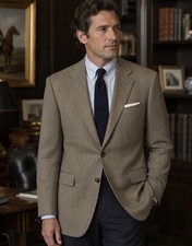 Lauren Ralph Lauren Mens Blazer 42L BROWN Houndstooth Check 100 Wool 2 BUTTON
