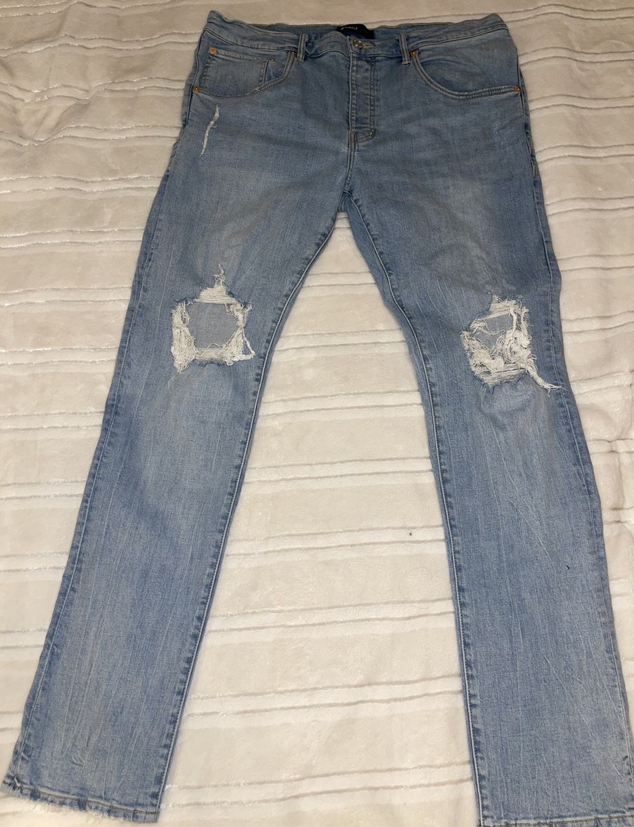 Purple Brand Jeans Men 38 Light Wash Distressed Slim Fit Designer