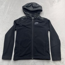 Nike Fleece Hoodie Kids Large Black Stretch Soft Cozy Swoosh Logo Outdoor Zip Up