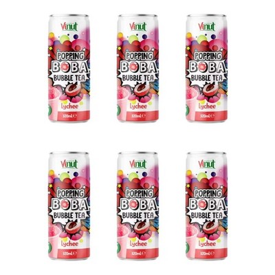 Vinut Popping Boba Bubble Tea Drink Lychee Kultgetränk 320ml 6er Pack