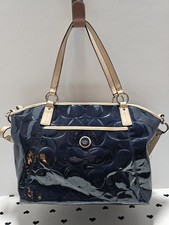 Coach F25188 Peyton Signature Patent Leather Navy Blue Tote Crossbody Bag