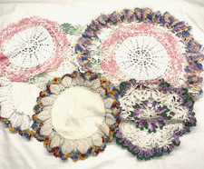 Vintage Crocheted Doilies Multi-Colored Handmade Decor Assorted, Lot of 7