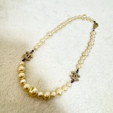 Vintage Chanel Necklace with Faux Pearl and Coco Mark, Pearl and RhinestoneShort
