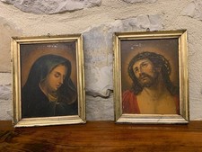 Dipinti olio 1800 (forse 1700) Coppia CAPOLETTO Gesù e Madonna lastra metallica