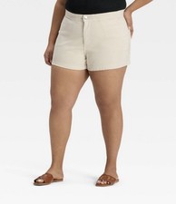 NEW Women's Plus Ava Viv Size 22 High Rise Cream Midi Jean Shorts Relaxed Fit