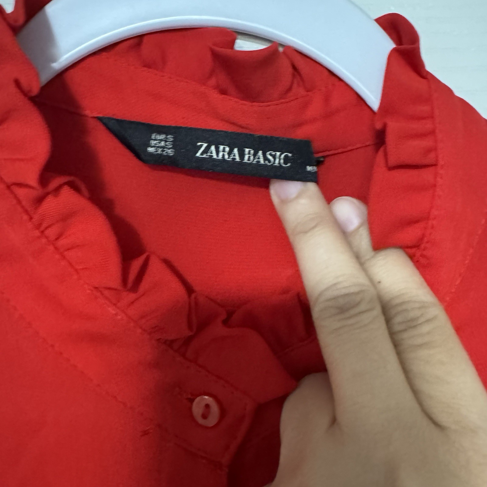 ZARA Basic Red Ruffle Sleeve Button Front Blouse … - image 5