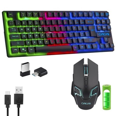 Gaming Wireless TKL Keyboard Mouse Combo Rechargeable LED Backlit Tenkeyless ...