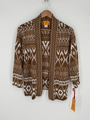 NWT Ruby Rd. Women s Open Cardigan Tan/White Aztec Design Size Medium H4