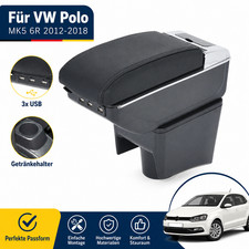 Armlehne Mittelkonsole Mittelarmlehne Ledertop Für VW Polo MK5 6R 2010-2017+7USB
