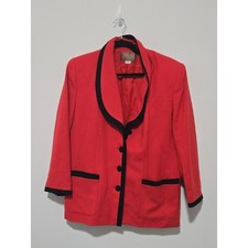 Women's Red Shawl-Collar Blazer with Black Trim