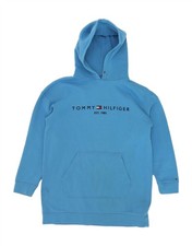 TOMMY HILFIGER Womens Longline Graphic Hoodie Jumper UK 10 Small Blue AA05