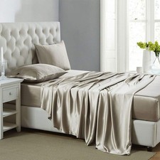 Silk Satin Sheets, Queen Size Satin Bed Sheet Set with Deep Pockets, Cooling