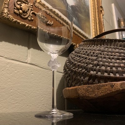 Lalique Crystal Roxanne 8 '' Water Goblet Frosted Figural Stem Pristine