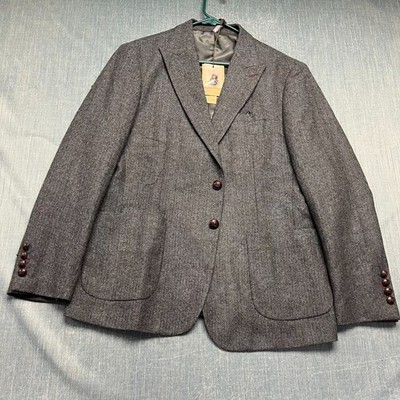 PJ Paul Jones Men's Blazer Size L Black Grey Herringbone Tweed Sport Coat NWT