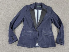 Ralph Lauren Jacket Womens 14 Denim Blazer Tuxedo Satin Lapel Single Button