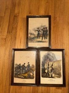 Antique German Military Uniform Lithograph  Prints Austria Saxony Framed Set