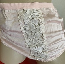 Vintage Nylon Pink Lace Insert Brief Panty Granny Panties Size Medium Has Damage