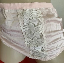 Vintage Nylon Pink Lace Insert Brief Panty Granny Panties Size Medium Has Damage