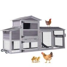 Mobile Chicken Coop House Outdoor Hen House Poultry Cage with Nesting Box