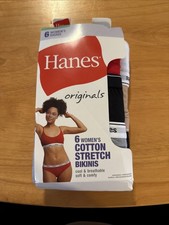 Hanes Originals Womens Bikinis, Breathable Stretch Cotton, 6-Pack,Size 8/XL NIP