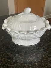Antique Brown and White Ironstone Covered Serving Dish Tureen
