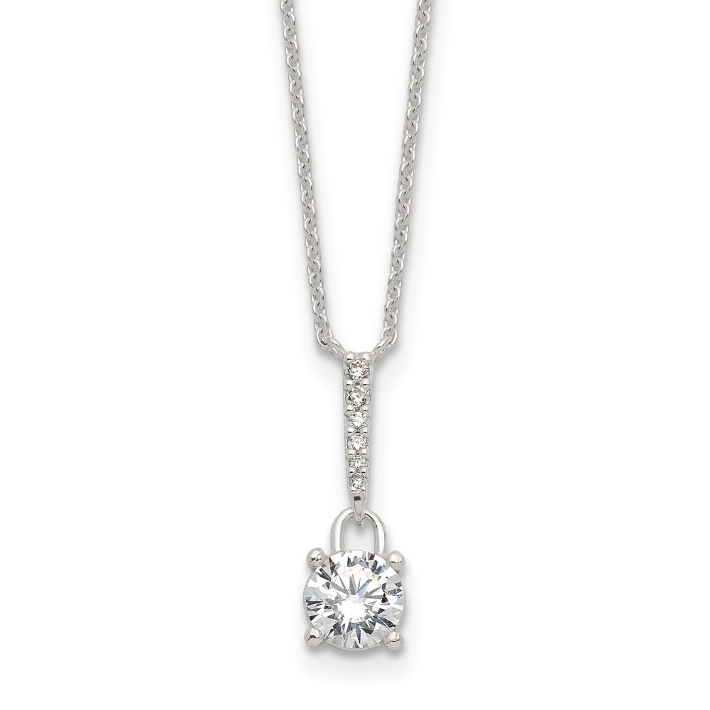 Sterling Silver E-Coated CZ Pendant Necklace 17.75 Inches