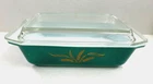 Vintage Pyrex Promo Green Casserole Dish with Wheat Pattern and Lid