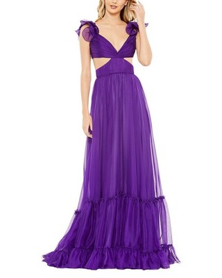Mac Duggal Ruffle Sleeves Side Cutout Dress Women's Purple 2
