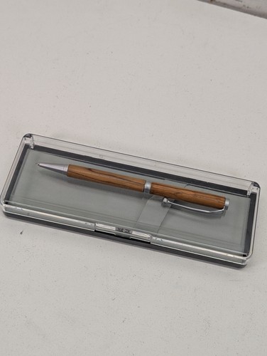 Slimline Twist Ballpoint Pen Oak Wood Satin Silver Finish Gift Boxed Handcrafted