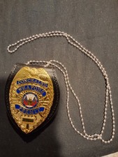 Conceal Carry Badge With Leather Case, Clip, Chain Gold 