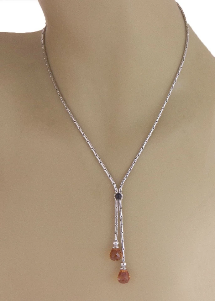 Collar Lariat Oro Citrino 14k Blanco Briolette Gemas Doble Cuelga Estilo Foto 2 de 4