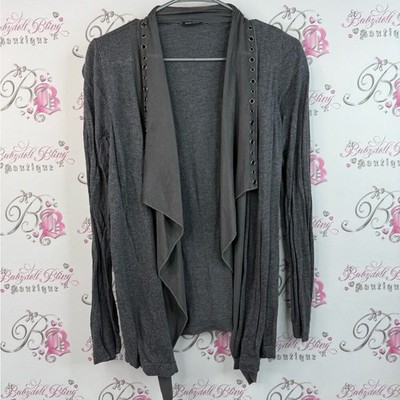 Gerry Weber sweater open front waterfall Charcoal Cardigan with Eyelet Accents
