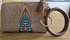 Jen  Co Women's Taupe/Turquoise/Brown Liz Faux Leather Bangle Wristlet/Wallet