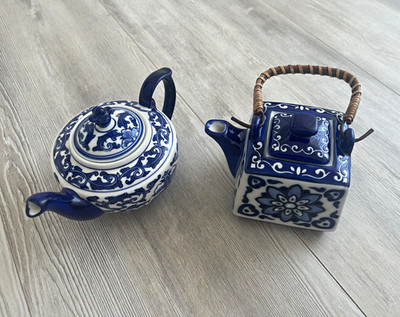 Madame Coco Teekanne Keramik blau-weiß mit Deckel