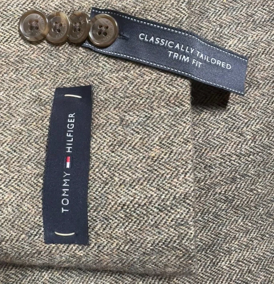 Мужской блейзер Tommy Hilfiger из шерстяной смеси 44R оливково-зеленые нашивки в елочку на локти - Изображение 4 из 4