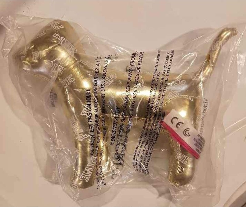 Victoria Secret PINK Metallic Gold Jumbo Plush Dog 12"