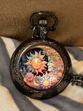   Hot Vintage Pocket Watch  SUN  MOON  Gift Pendant Quartz World Time NEW