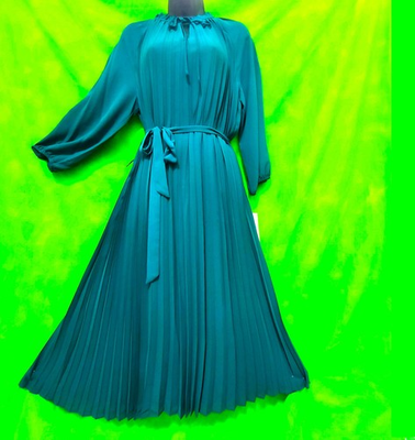 #ad Nanette Lepore womens Midi dress women Size 8 A line pleated turquoise DEEP LAKE $39.90