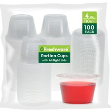 Freshware Plastic Portion Cups with Lids 4-Ounce, 100 4 oz - 100 sets, 4 oz.