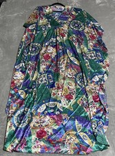 Vtg California Dynasty One Size Caftan Satin Floral Lounge House Dress Maxi USA