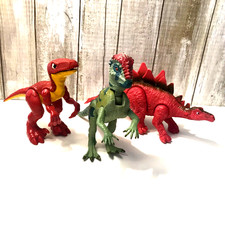 Hard Plastic Dinosaur Lot of 3 Multicolor Moveable Limbs 4x8” Tall