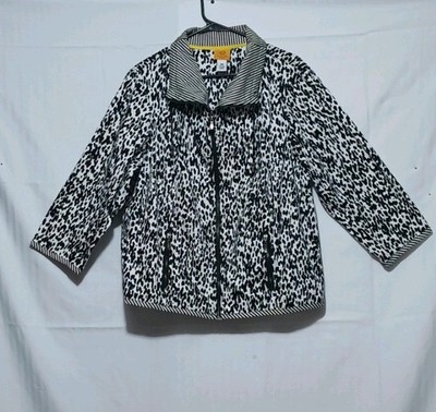 Ruby Rd. Woman 16W Plus Black/White Leopard Animal Print Full Zip Jacket Pockets