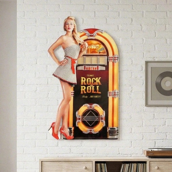 Rock And Roll Wandschild Aus Eisen Mit Pin-Up Im Retro-Stil, Gestanzt, H.60 Cm-image