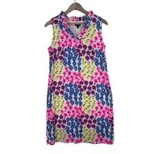 Talbots Eyelet Floral Shift Dress Sz 10 Ruffle Neck Lined Cotton Resort Brunch