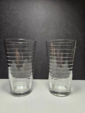 Vintage Libbey HOOPS Crisa Clear Tumblers Glasses Horizontal Rings Ribbed/ 2 SET