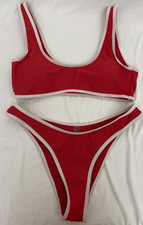 Unbranded Two Piece Swimsuit Women Bikini Red White Size Medium NEW